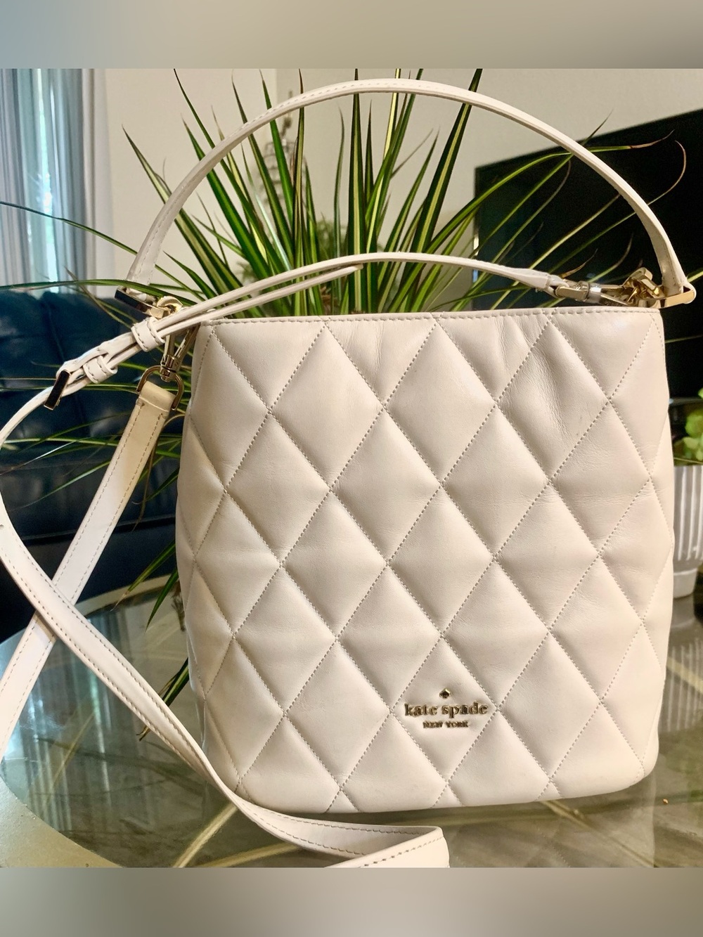 kate spade White Quilted Leather Shoulder Bag with Top Handle